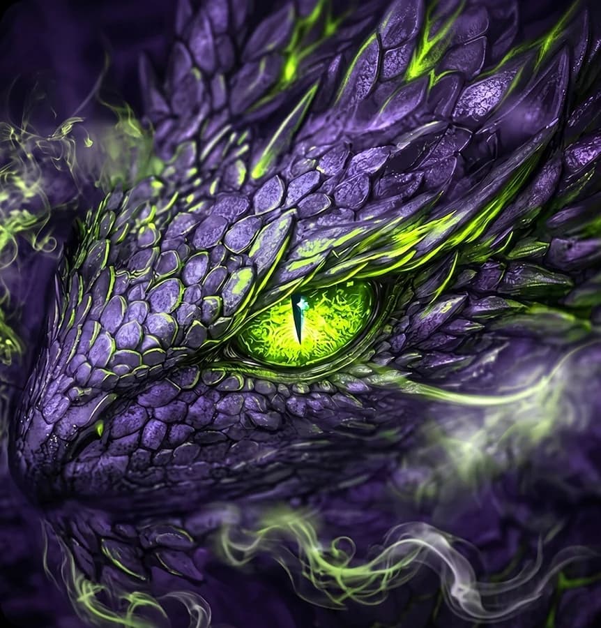 Dragão violeta com olho verde